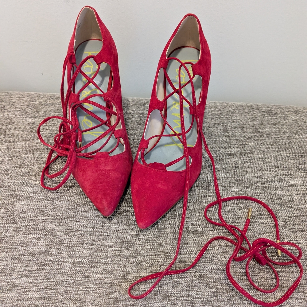 Red Suede Lace-Up Stiletto Heels